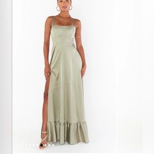 Sage satin green bridesmaids dress never worn.